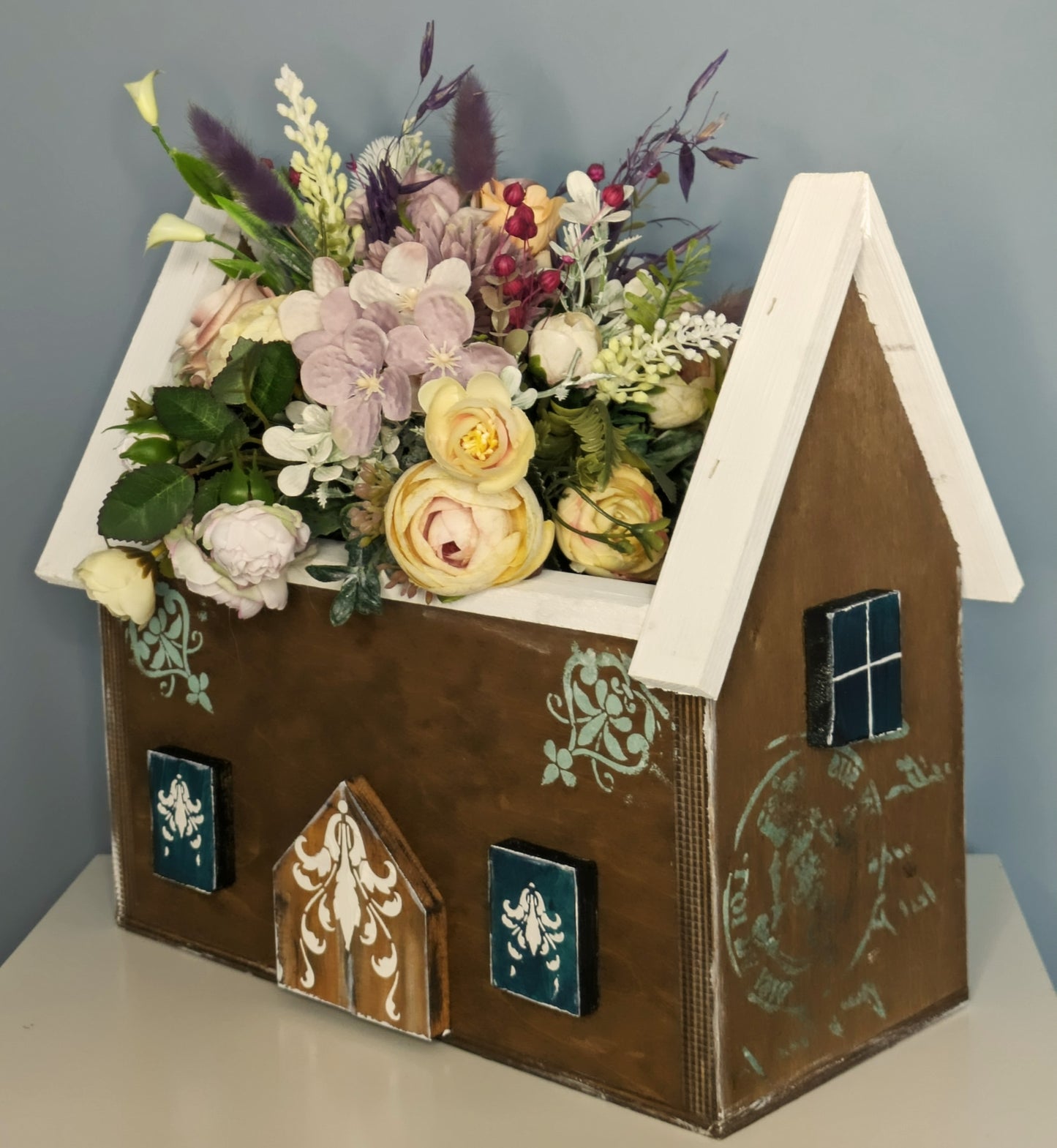 Handcrafted Wooden Flowerpot - House Shaped