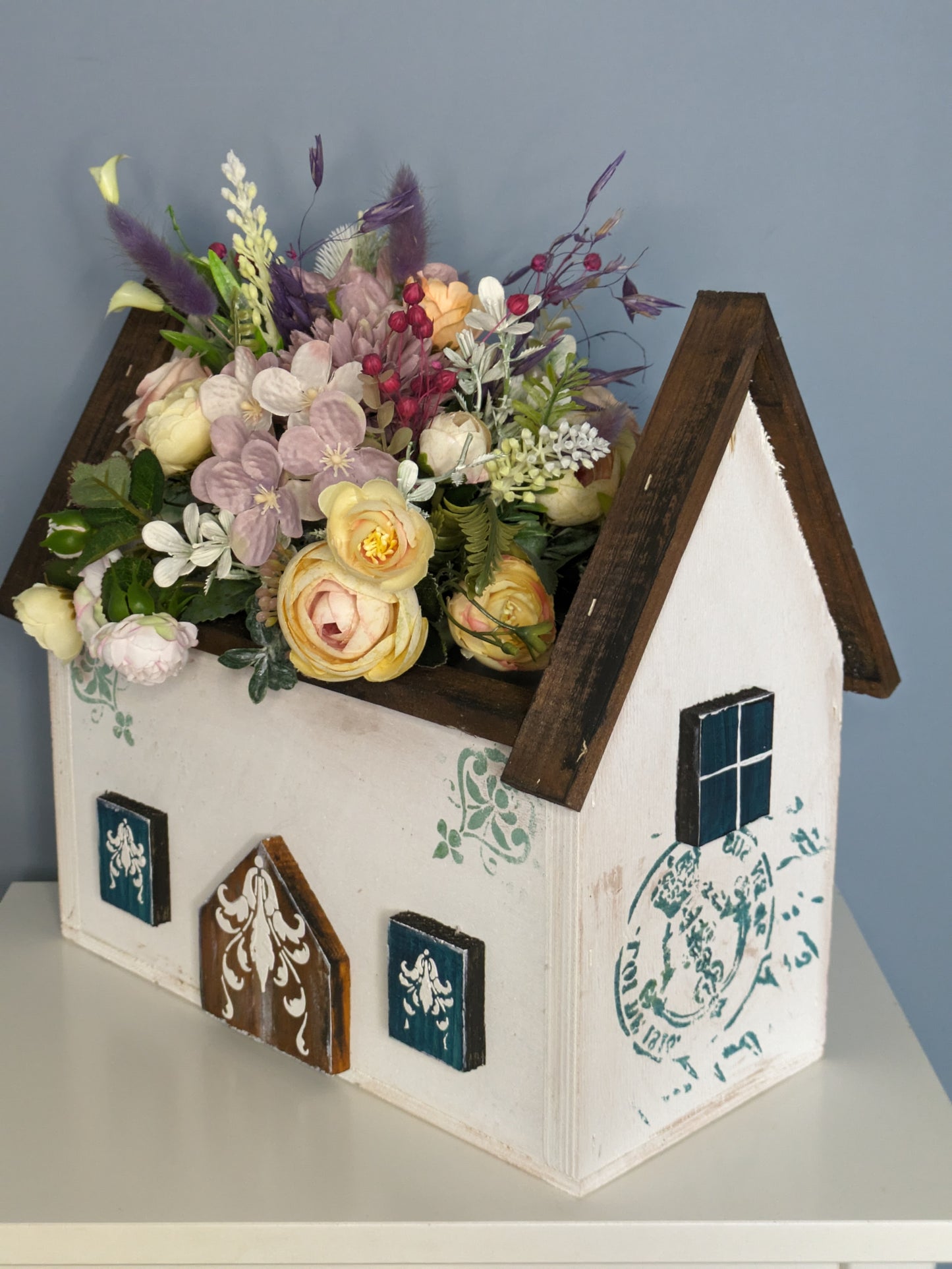Handcrafted Wooden Flowerpot - House Shaped