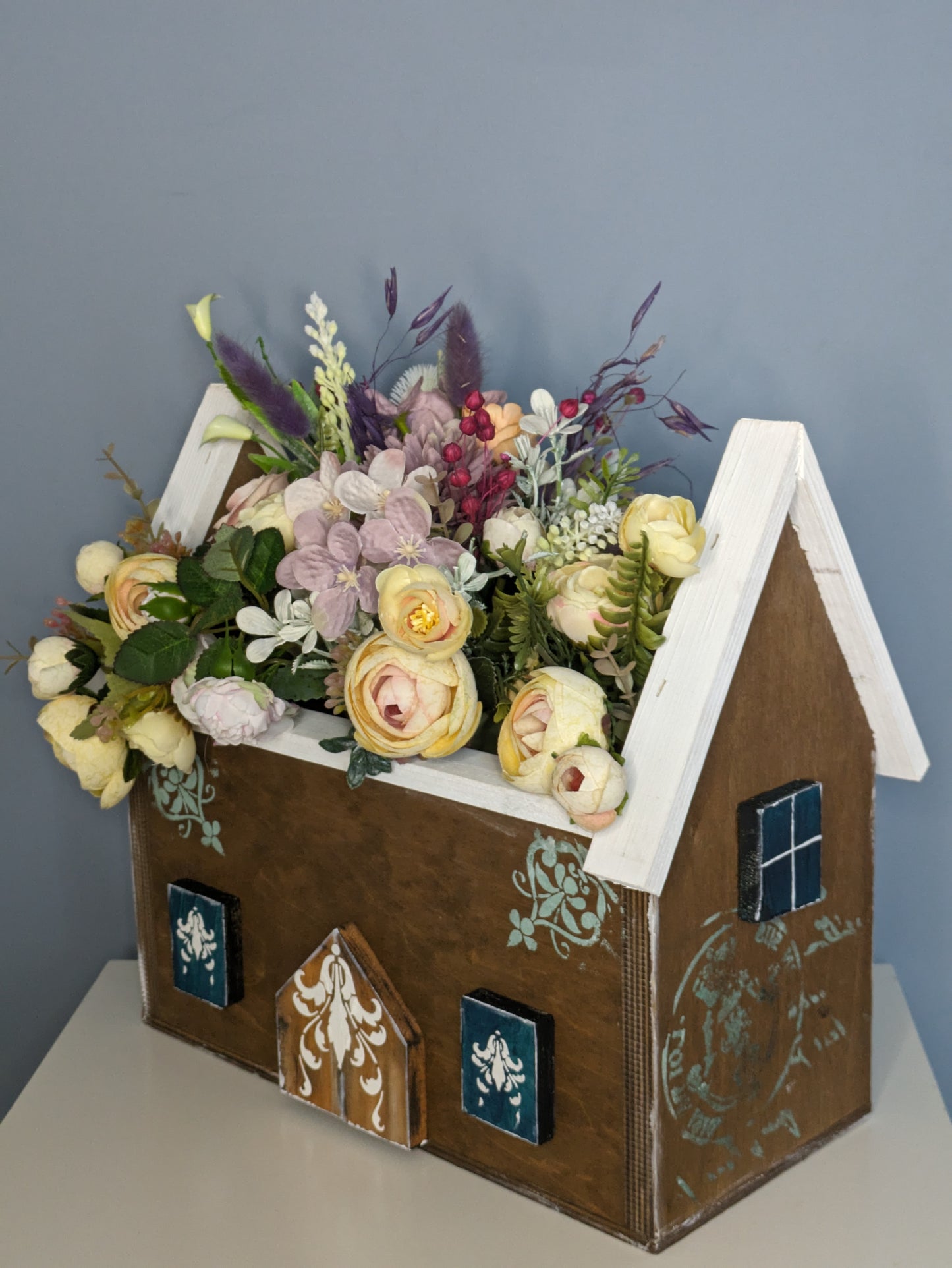 Handcrafted Wooden Flowerpot - House Shaped