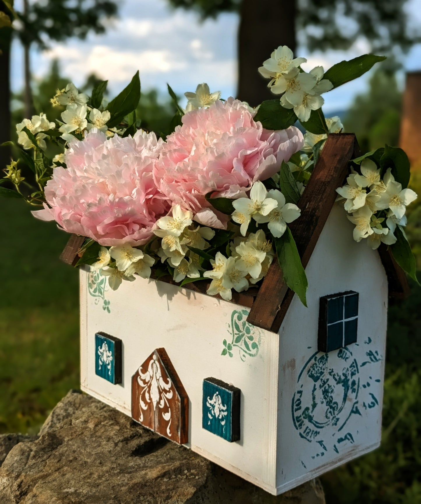 Handcrafted Wooden Flowerpot - House Shaped