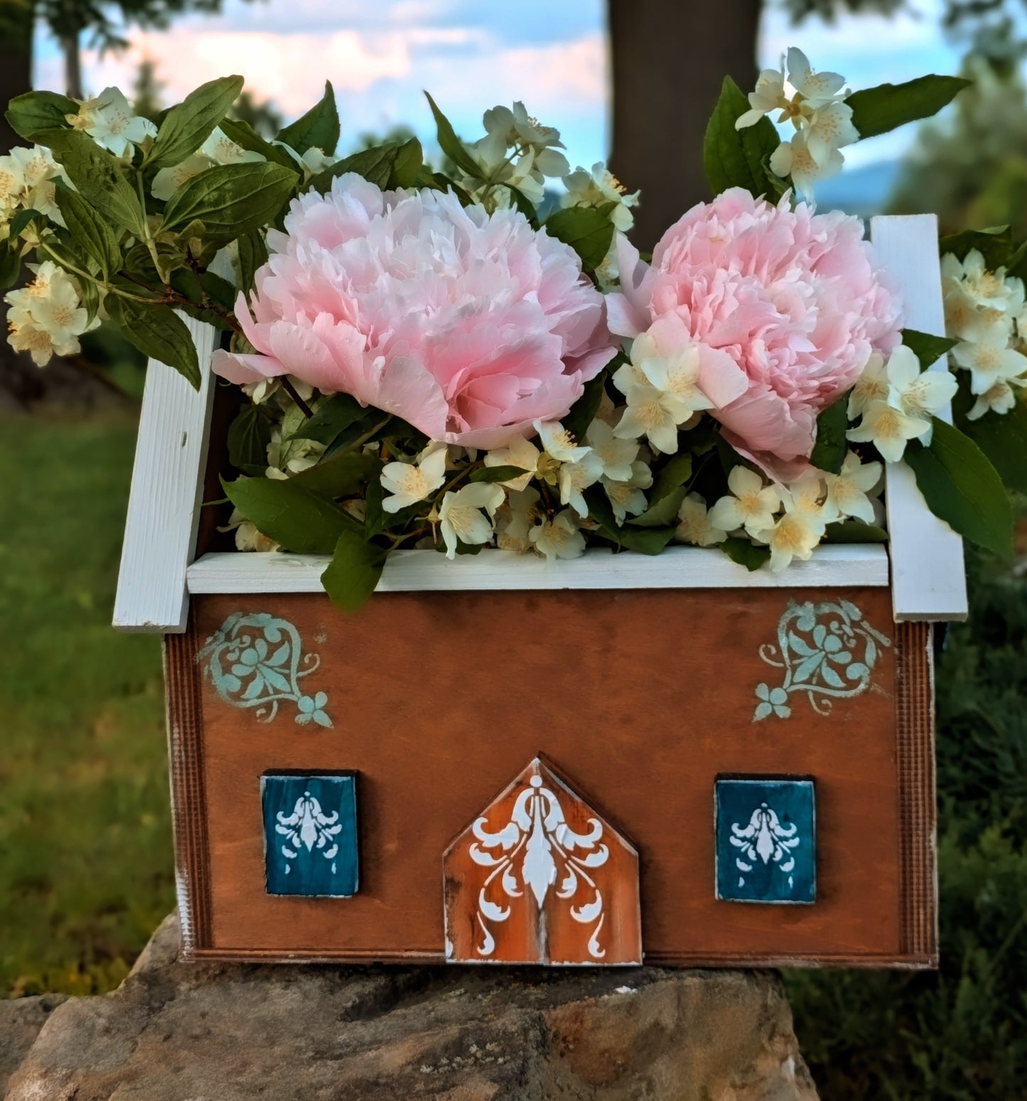 Handcrafted Wooden Flowerpot - House Shaped